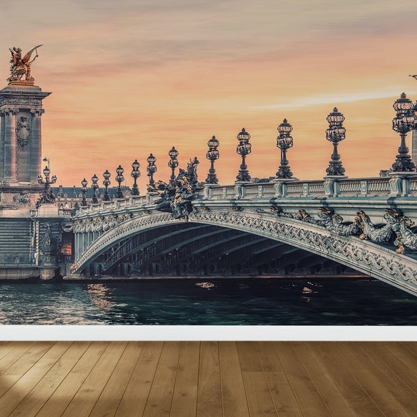 Alexandre III Bridge Wall Decals, Sunset In Paris Wall Art, Bridge View Wallpaper, Paris Landscape Wallpaper, Gift For Him, Custom Wall Art,