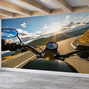 Gift For Him, Motorcycle Wall Paper, Landscape Wallpaper, Road Landscape Wall Stickers, Wall Paper, 3D Paper Wall Art, Boy Room Wall Decor,
