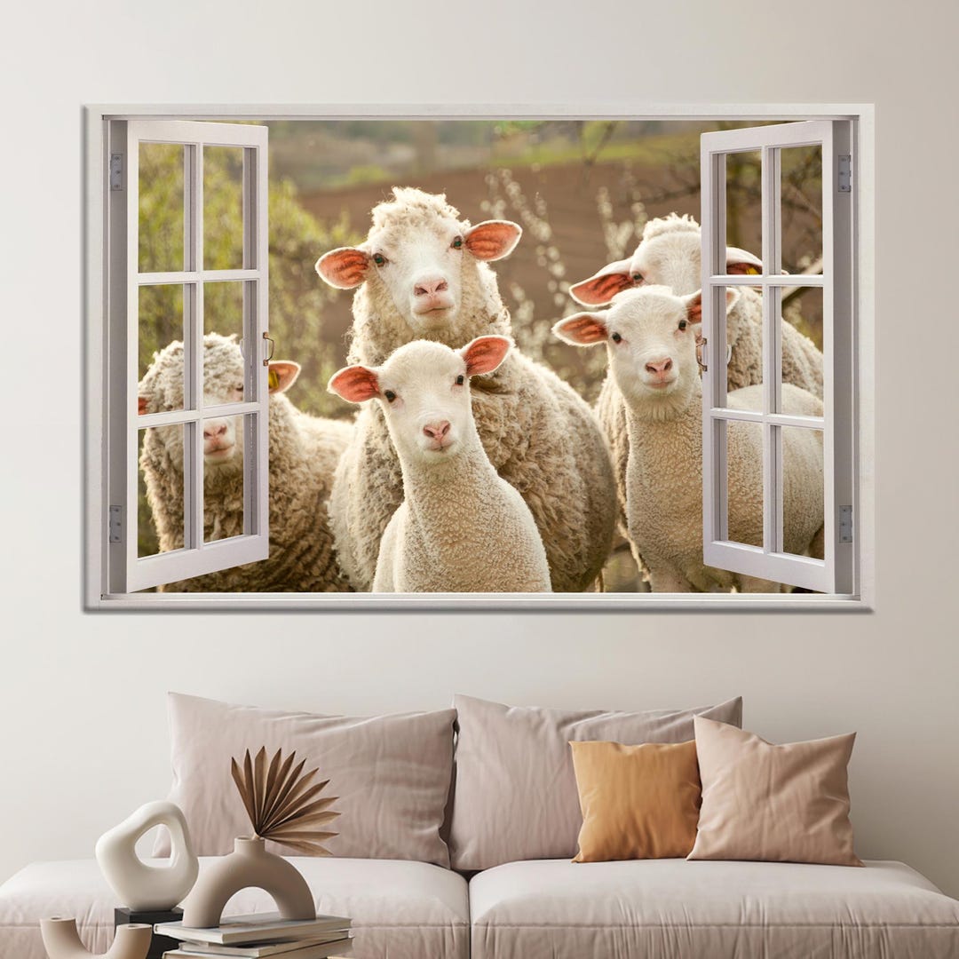 Sheep Window Display Sheep Window View Wall Art: Coastal Farmhouse Decor - Etsy