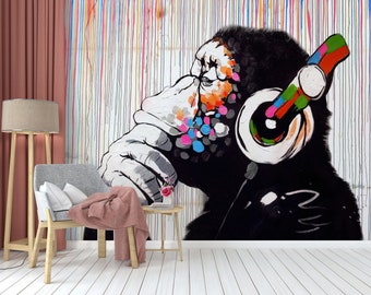 Banksy Monkey Graffiti Wall Art: Music Lover Home Decor - Etsy