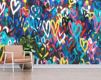 Banksy Love Hearts Wallpaper: Graffiti Wall Print