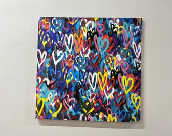 Banksy Love Hearts Wall Art: Colorful Graffiti Style