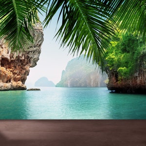 3D Papercraft, Bright Wall Paper, Paper Crafts, Gift For The Home, Tropical Sea View Wall Print, Tropical Landscape Mural, Wall Covering,