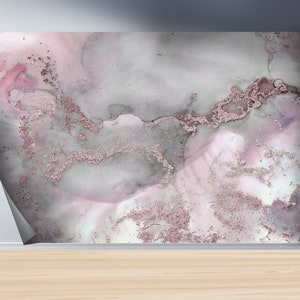 Vinyl Wallpaper, Pink Wallpaper, Digital Paper, Wall Mural Wallpaper, Modern Wall Print, Pink And Gray Marble Wall Mural, Marble Wallpaper, image 7