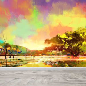 Rainy Day Painting Art, Colorful Wallpaper, Abstract Wall Art, Forest Digital Paper, Landscape Wallpaper, Landscape Wall Mural, 3D Wallpaper