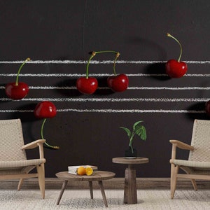 Cherry Wall Decor, Music Notes Wallpaper, 3D Paper Craft, Kitchen Paper Art, Modern Wall Poster, Self Adhesive Paper, Personalized Gift,
