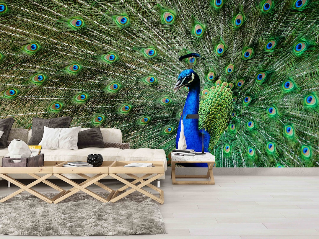 Peacock Wall Paper, Feather Wall Decor, 3D Paper Art, Green Wall Paper