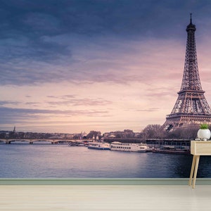 Paris Wall Paper, Eiffel Tower Wall Paper, Office Wall Decor, France Wall Mural, Removable Wallpaper, Vinyl Wallpaper, Girl Room Wallpaper,