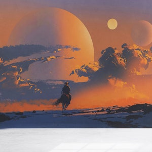 Cowboy Wall Paper, Sunset Landscape Art, Alone Cowboy Mural, Abstract Wallpaper, Wall Covering, View Wall Poster, 3D Wall Mural, Accent Wall