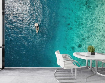 Coastal Sea Wallpaper Mural: 3D Papercraft Wall Art