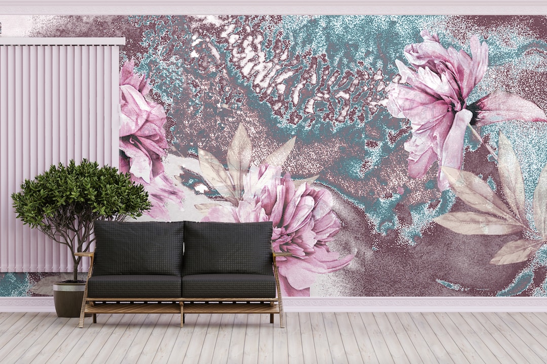 Personalized Pink Peony Wallpaper Mural: Abstract Floral Wall Art - Etsy
