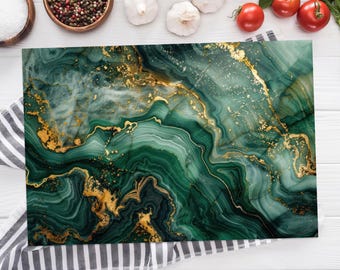 Green Marble Cutting Board, Gold Serving Board, Marble Cutting Board, Marble Serving Board, Kitchenware, Glass Cutting Board,