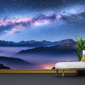 Nature Landscape Wall Painting, View Wall Poster, Do It Yourself, Living Room Wallpaper, Above The Clouds Mural, Starry Sky View Wallpaper,