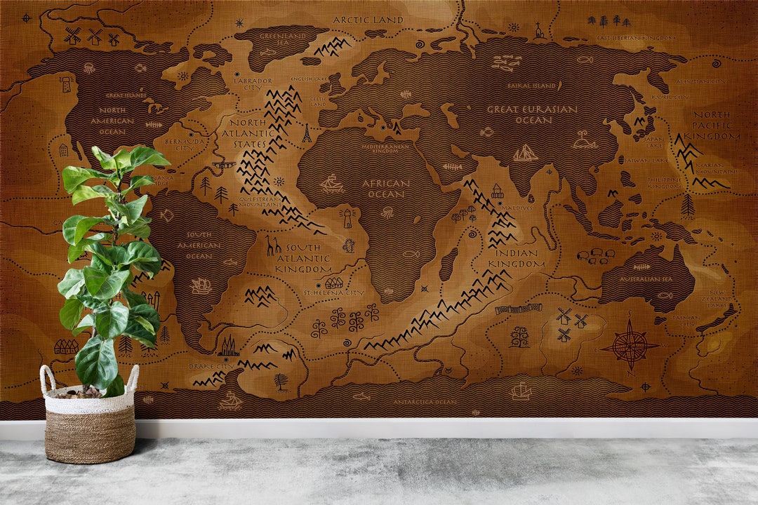 Old Map Wall Paper Wall Paper Art Custom Wall Paper Map Etsy