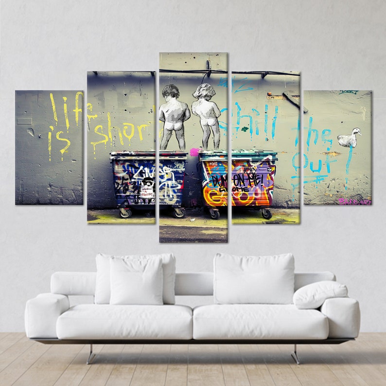 Banksy Graffiti Art: Life Is Short, Tempered Glass Wall Decor SET OF 5 MIX CANVAS