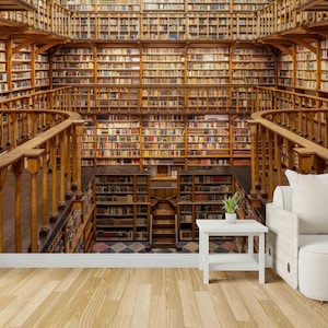 Carta da parati murale con biblioteca – Grande parete con libri per sala lettura o ufficio
