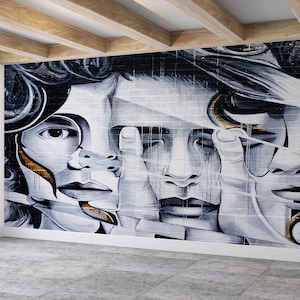 Wallpaper Peel And Stick, Stick On Wallpaper Art Deco, Woman Wallpaper, Graffiti Wall Art, 3D Printing, Woman Graffiti Art Wall Painting,