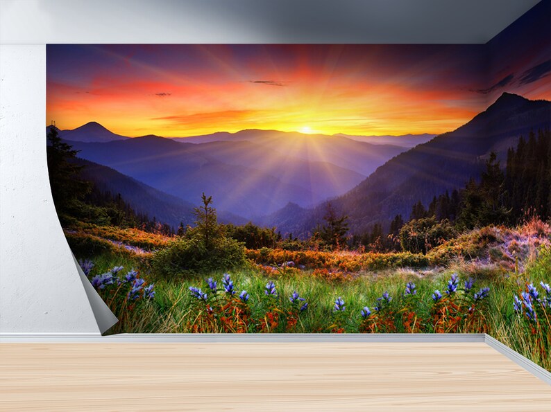 Mountain Landscape Wallpaper Mural: Peel and Stick Wall Decor - Etsy