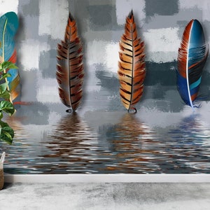 Wall Mural Wallpaper, Wallpaper Mural Art, Wallpaper Panels, Gift For Her, Abstract Feather Wall Paper, Feather Paper Craft, Home Decor,