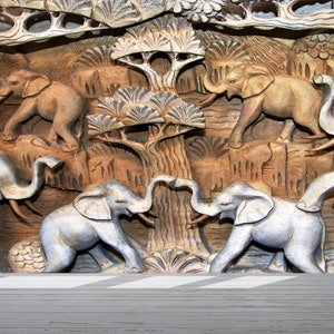 Elephant Wallpaper, 3d Elephant Wall Decals, Animal Wall Decals, Gray Paper Art, 3D Wall Art, Wall Mural Wallpaper, Self Adhesive Paper,