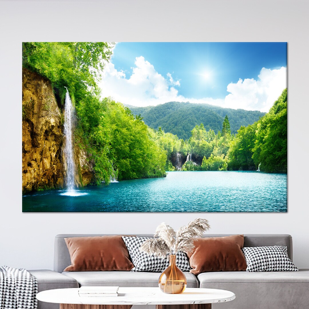 Landscape Canvas Gift, Waterfall Glass Wall, Waterfall Canvas Poster