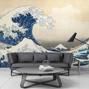 Japan Wall Paper, View Digital Paper, Rough Sea Wall Decals, Japanese Wallpaper, The Wave off Kanagawa Wallpaper, Gift For House, Home Decor