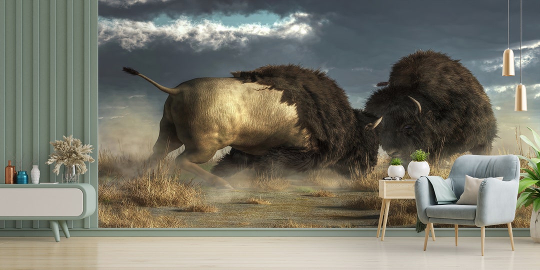 Gift Wallpaper, Bronze Two Bisons Digital Paper, Bison Wall Paper