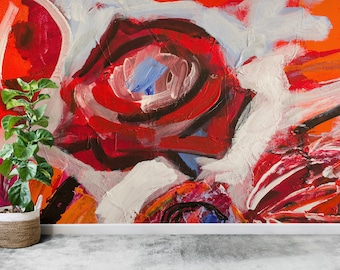 Abstract Red Rose Wallpaper: Modern Floral Wall Mural