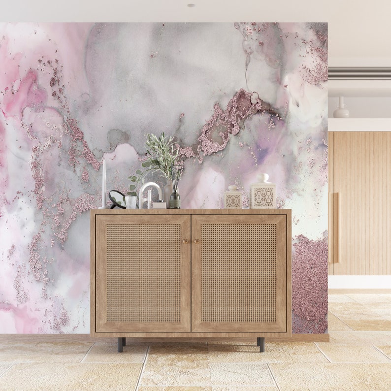 Vinyl Wallpaper, Pink Wallpaper, Digital Paper, Wall Mural Wallpaper, Modern Wall Print, Pink And Gray Marble Wall Mural, Marble Wallpaper, image 5