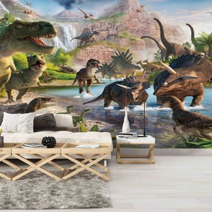 Wall Paper, Peel And Stick, Boy Room Wall Poster, Dino Wall Poster, Children Wall Painting, Dinosaur Wall Paper, Kids Wallpaper, Wall Art,