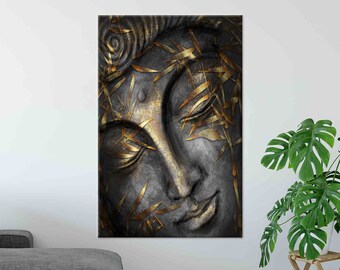 Contemporary Canvas Decor, Buddha Statue Painted Glass, Modern Wall Art Decor, Buddha Wall Hanging, Wall Decoration,