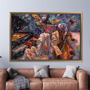 Abstract Artwork, Jazz Musicians Painting Art, Jazz Club Art Wall Decor, Jazz Music 3D Canvas, Tempered Glass Wall Art, Large Canvas Decor,