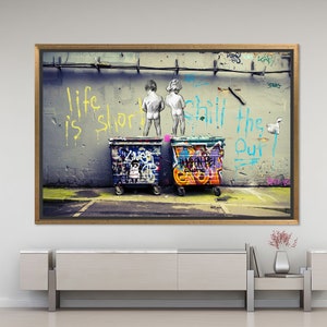 Banksy Graffiti Art: Life Is Short, Tempered Glass Wall Decor GOLD FRAMED CANVAS