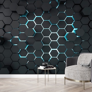 Removable Wall Decor, Modern Wallpaper, Modern Wall Poster, Black Wallpaper, Contact Paper, 3d Effect Black Geometric Shapes Wallpaper,