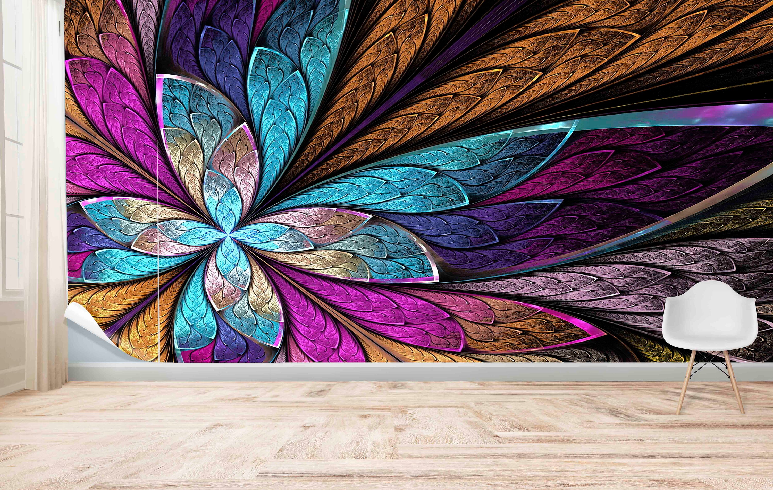 Wall Decoration, Wall Mural Wallpaper, Fractal Wall Paper, Modern Wallpaper, Wall Decals Murals, Beautiful Fractal Flower or Butterfly Paper