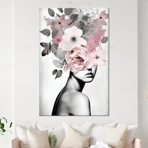 Floral Woman Tempered Glass Wall Art: Modern Home Decor