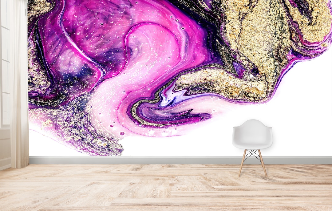 Purple and Gold Marble Wallpaper Mural: Abstract Art Wall Decor - Etsy