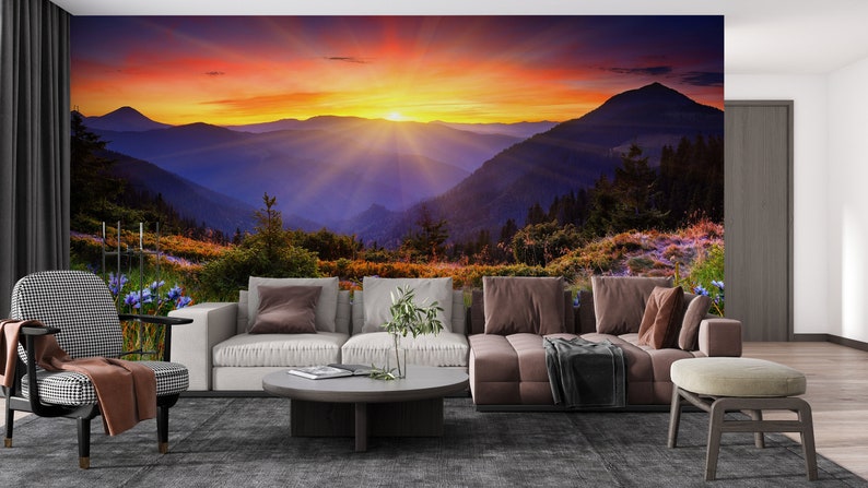 Mountain Landscape Wallpaper Mural: Peel and Stick Wall Decor - Etsy