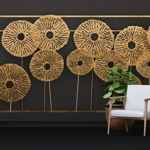 Wallpaper Panels, Art Deco Wallpaper, Bright Wall Paper, Gift For Her, 3d Metallic Effect Wall Mural, Black And Gold Mural, Modern Wall Art,