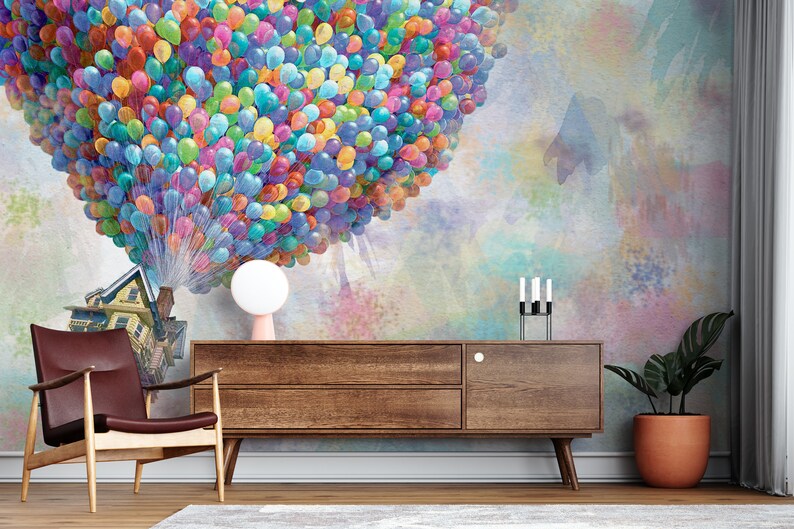 Wall Mural Wallpaper, Removable Wall Paper, Decals For Walls, Gift Wallpaper, Colorful Air Balloons Paper Art, Up Movie Paper Art, image 2
