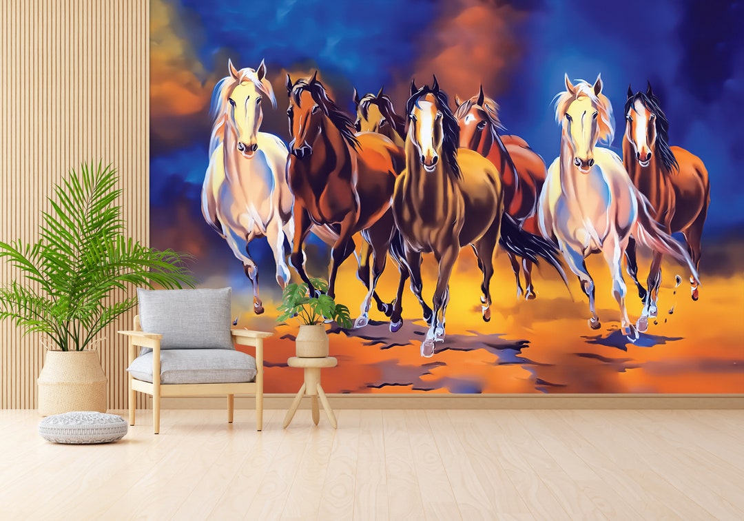 Running Horses Painting Wall Art, Galloping Horses Wallpaper, Ridding