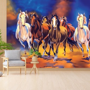 Running Horses Painting Wall Art, Galloping Horses Wallpaper, Ridding Horse Wall Art, Animal Wall Paper, Abstract Horse Art, 3D Wall Mural,
