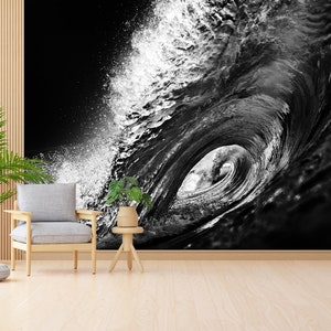Layered Paper Art, Papercraft 3D, Removable Wall Paper, Gift For The Home, Black And White Surf Digital Paper, Wave Wall Painting,