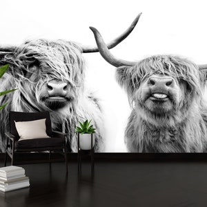 Loft Wall Paper, Animal Mural, Stick On Wallpaper, Highland Cow Wall Poster, Wall Covering, Cow Wall Paper, Wall Paper, Farmhouse Wallpaper,