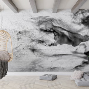 Gray Smoke Wallpaper, Smoke Wall Paper, 3D Wall Decor, Black And White Wall Print, Abstract Wall Art, Modern Wallpaper, Printable Wall Art,