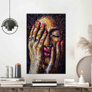 Colorful Woman Face Art, Woman Face Wall Art, Trendy Artwork, Wall Hanging, Tempered Glass, 3D Canvas Art, Gift Poster, Living Room Wall Art