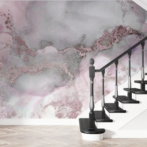 Vinyl Wallpaper, Pink Wallpaper, Digital Paper, Wall Mural Wallpaper, Modern Wall Print, Pink And Gray Marble Wall Mural, Marble Wallpaper, image 6