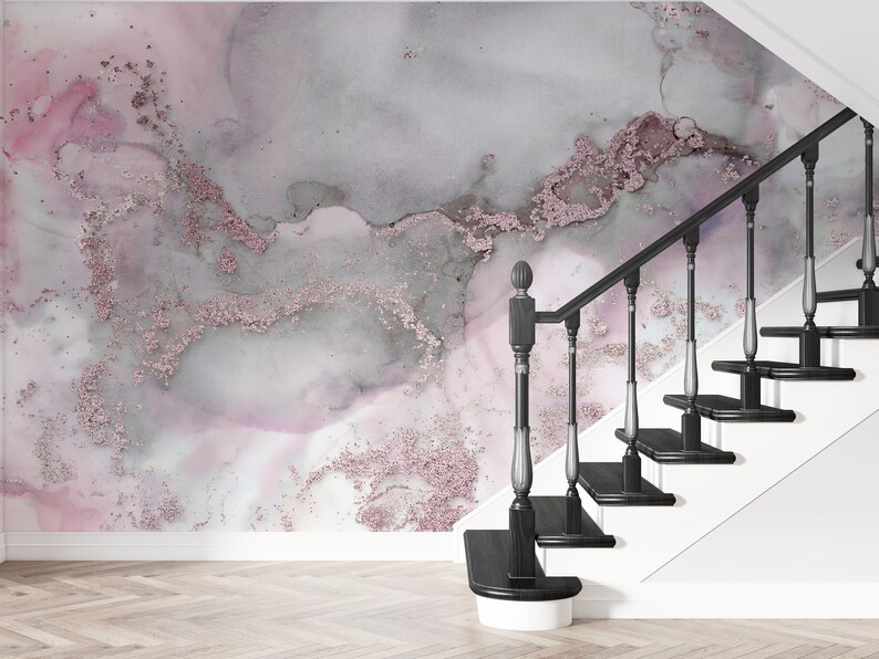 Vinyl Wallpaper, Pink Wallpaper, Digital Paper, Wall Mural Wallpaper, Modern Wall Print, Pink And Gray Marble Wall Mural, Marble Wallpaper, image 6