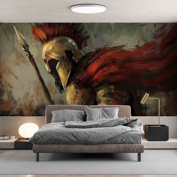 Gift For The Home, Spartan Hero Wallpaper, Modern Wall Paper Art, Warrior Wall Paper, Do It Yourself, Boy Room Mural, Wall Decorations,