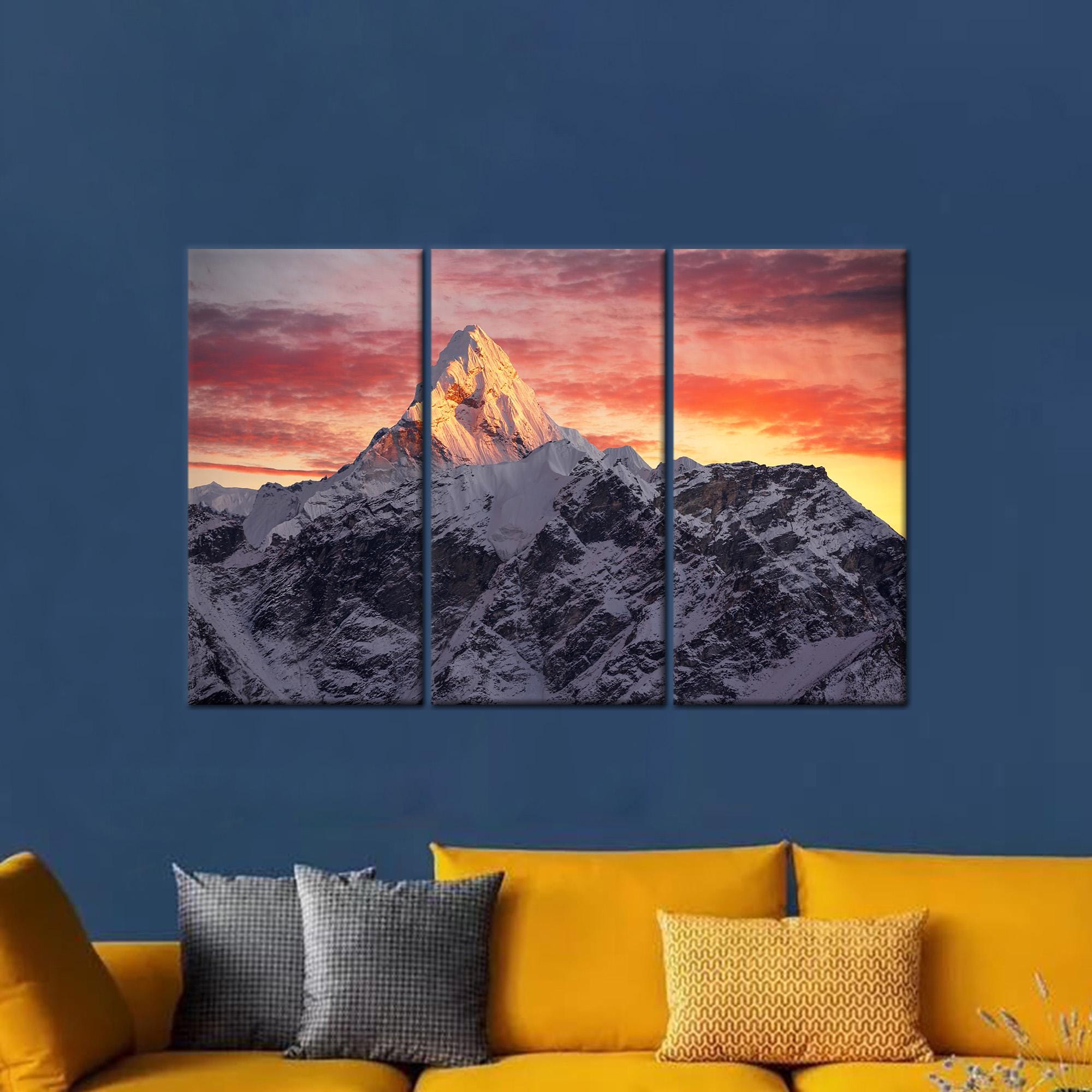 Snowy Mountain Sunset Canvas Print, Alpine Peak Landscape Wall Art ...